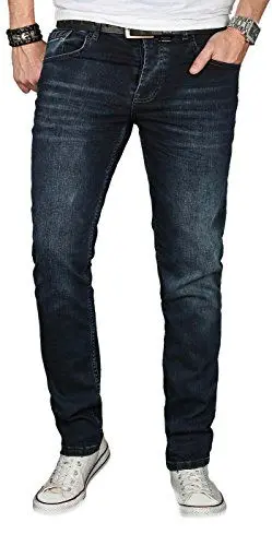 Produktbild: Alessandro Salvarini Designer Herren Jeans Hose Regular Slim Fit Jeanshose Basic Stretch (AS-059 - W29 L32) Dunkelblau Night