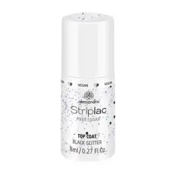 Produktbild: alessandro Striplac Top Coat Black Glitter - UV-Überlack für brillanten Glanz – Schnelltrocknend und schützend – Vegan und tierversuchsfrei – 8 ml