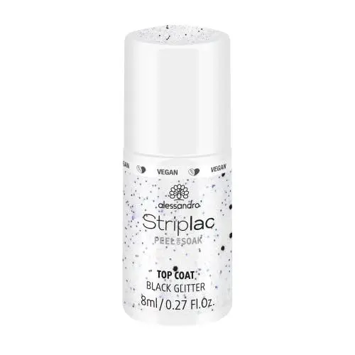 Produktbild: alessandro Striplac Top Coat Black Glitter - UV-Überlack für brillanten Glanz – Schnelltrocknend und schützend – Vegan und tierversuchsfrei – 8 ml