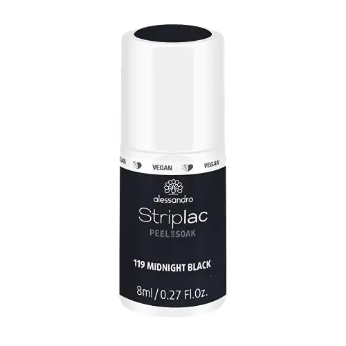 Produktbild: alessandro Striplac UV-Nagellack Midnight Black – Schonend und langanhaltend – Einfache Entfernung dank Peel-Off-Technologie – Vegan und tierversuchsfrei – 8 ml
