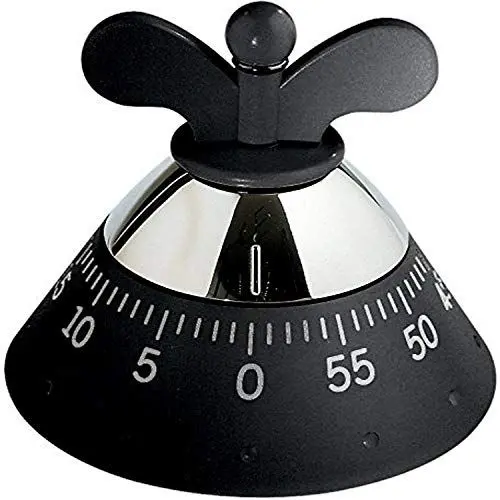 Produktbild: Alessi A09 B - Design Mechanischer Küchentimer, Thermoplastisches Harz, Schwarz, 10,5cm