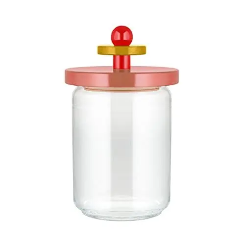 Produktbild: Alessi ES16/100 2 Twergi Küchendose aus Glas mit abgedichtetem Deckel aus Lindenholz, rosa, 100 Values Collection, Steel, Gelb, Rot, Pink