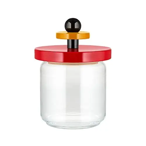 Produktbild: Alessi ES16/75 Küchendose aus Glas mit abgedichtetem Deckel aus Lindenholz, rot, schwarz und gelb 100 Values Collection, Steel