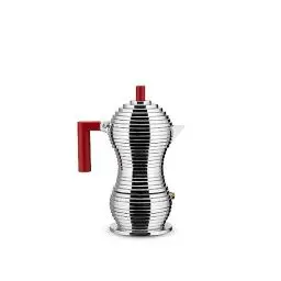Produktbild: Alessi MDL02/3RFM Pulcina Espressomaschine - Gußaluminium. Griff und Knopf - PA, rot. Magnetboden - 3 Tassen