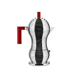 Produktbild: Alessi MDL02/6RFM Pulcina Espressomaschine - Gußaluminium. Griff und Knopf - PA, rot. Magnetboden - 6 Tassen