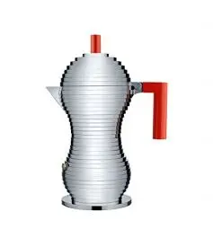 Produktbild: Alessi MDL02/6 R Pulcina Espressomaschine - Gußaluminium. Griff und Knopf aus PA, rot. 6 Tassen, 7.5 x 14.5 x 26 cm