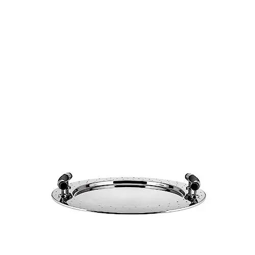 Produktbild: Alessi MGVASS Tablett, rund aus Edelstahl glänzend poliertmitGriffenausPA,schwarz,3.5x48.5x5.5cm