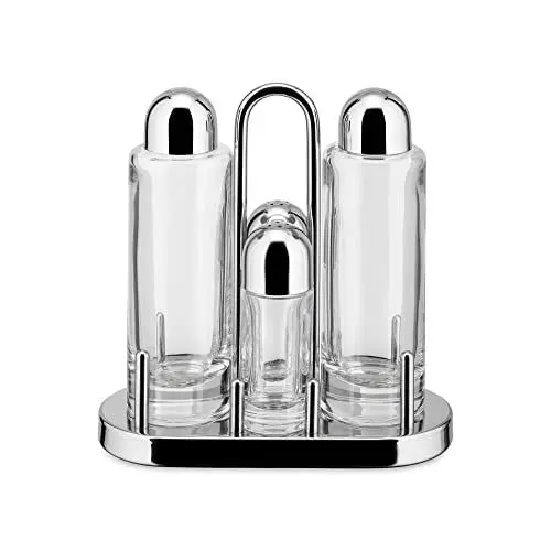 Produktbild: Alessi Menage: Öl, Essig, Salz und Pfeffer aus Edelstahl, 6.5 x 18 x 13.5 cm