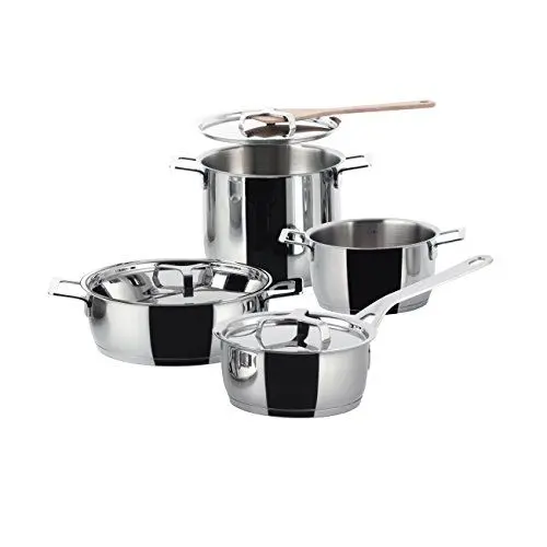 Produktbild: Alessi Pots&Pans AJM100S7 - Design Topfset aus Edelstahl mit Magnetboden, 7-teilig, 11.5 x 45 x 14 cm, Silber