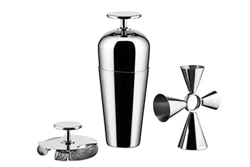 Produktbild: Alessi The Tending Box GIA26SET – Cocktail-Set mit Parisienne Shaker, Double Bar Sieb, Quadri Combo Jigger, aus Edelstahl 18/10, Stahl