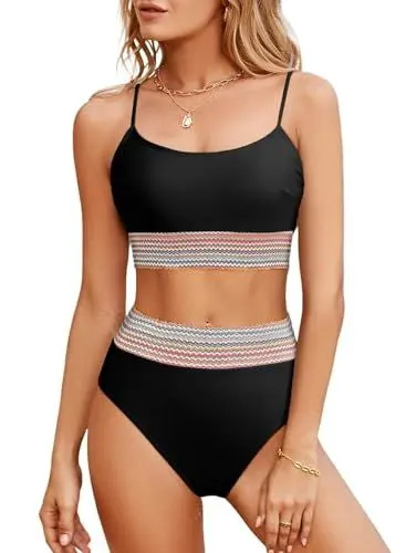 Produktbild: Aleumdr Bikini Damen Bauchweg Shape Badeanzug Damen Sexy Bikini-Sets für Damen Zweiteiler Push Up Bikini Oberteil mit Bikini Hose Schwarz Größe Klein