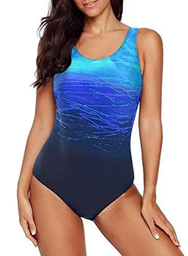Produktbild: Aleumdr Damen Badeanzug Push-Up Strandmode Damen Rückenfreie Tankini Beachwear Farbverlauf Kreuz Schnüren Versuchung, Blau, XX-Large (EU42-EU44)