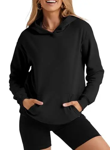 Produktbild: Aleumdr Damen Kapuzenpullover Hoodie Oversize Pullover Damen Sweatshirt Einfarbig Freizeit Sport Hoodie,Schwarz M
