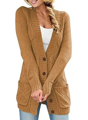 Produktbild: Aleumdr Damen Strickjacke Casual Cardigan Damen Strickmantel Strickpullover Herbst Winter Outwear mit Taschen und Langarm Khaki S