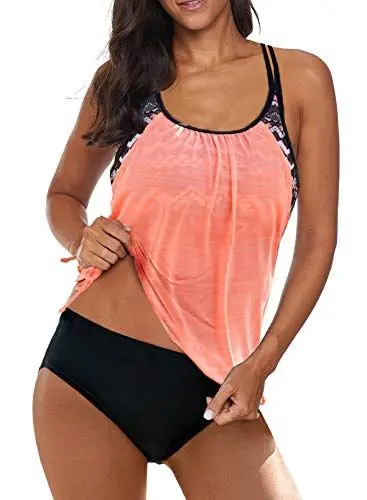 Produktbild: Aleumdr Damen Tankinis Bauchweg Frau Bademode Set Damen Badeanzug Tankini Set mit Dreieck Unterhosen Damen Push Up Badeanzüge Badebekleidung Zweiteiliger Bikini Set,Orange S