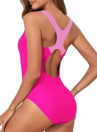 Produktbild: Aleumdr Einteilige Badeanzug mit Cups Damen Sport Bademode Bauchweg Monokini Push Up Shape Swimsuits Rosa Größe Mittel