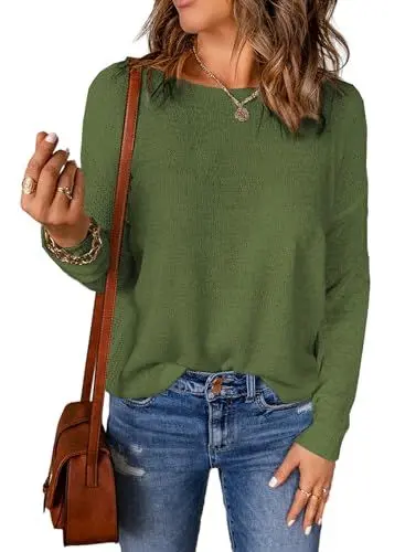 Produktbild: Aleumdr Pullover Damen Elegant Langarmshirts Basic Strickpullover Damen Langarm Oberteil Damen Sweatshirt Oversized Leichter Pullover für Damen Einfarbig Pulli，Grün XXL