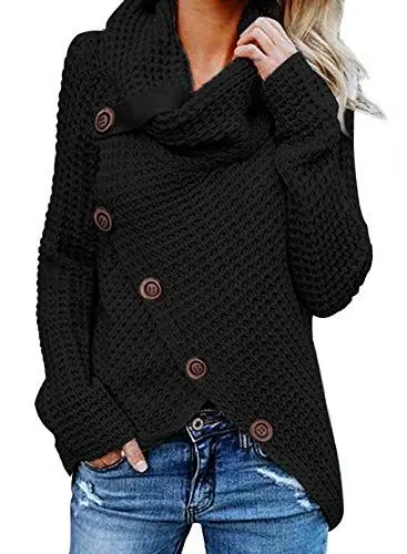 Produktbild: Aleumdr Rollkragenpullover Strickpullover Damen Oversize Rollkragen Pullover Grobstrick Winterpullover Strickpulli Sweater lässig Outwear Casual elegant, Schwarz, Medium(EU38-40)