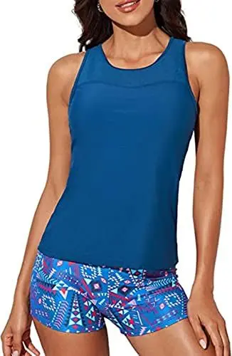 Produktbild: Aleumdr Tankini Damen Bauchweg Bademode Bikini Set Damen Push up 3 Piece Tankini Set Push up Sommer Badeanzug Damen Sport Badeanzüge für Damen Swimsuit A-4 XXL