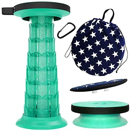 Produktbild: ALEVMOOM Tragbarer Klapphocker mit Kissen,Teleskophocker,Camping Hocker Zusammenklappbarer Hocker,für Draußen- und Drinnen-Aktivitäten, Wandern,Angeln,Tragfähigkeit 440lb mit Tasche Karabiner