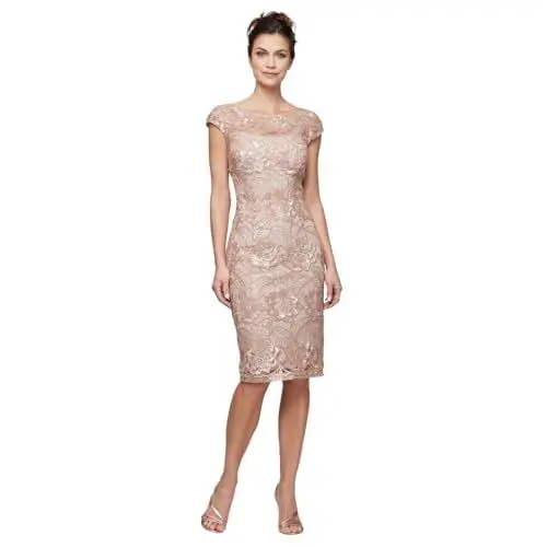 Produktbild: Alex Evenings Damen Kurzes Cocktailkleid mit Blumenstickerei, für Hochzeitsgäste, Formelle (Zierliche und Normale Größen) Kleid für besondere Anlässe, Roségold, 40