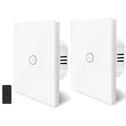 Produktbild: Alexa Smart Lichtschalter, UseeLink WLAN Gehärtetes Glas Touchscreen Schalter, 1 Gang 1 Way, Kompatibel mit Alexa/Google Home, Fernbedienung, Timer, Neutralleiter erforderlich (2 Pack)