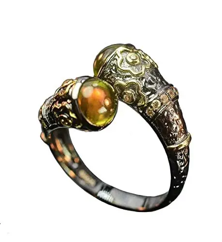 Produktbild: Alexandrit Ring Feiner Schmuck Schmuck für Frauen Gelbgold Blumen Schwarz Rhodium Sterling Silber Ringgröße einstellbar