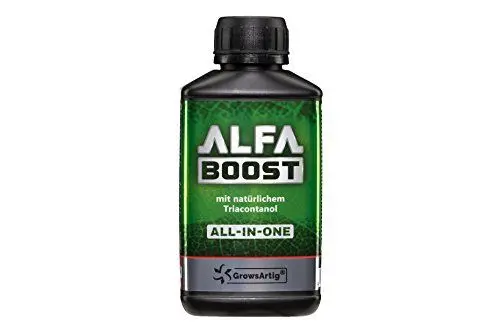Produktbild: Growsartig ALFA Boost All-IN-ONE Pflanzen-Booster mit Triacontanol 0,5 Liter. Für Blüte, Wachstum und Bewurzelung. Steigert den Ertrag. Biozertifiziert.