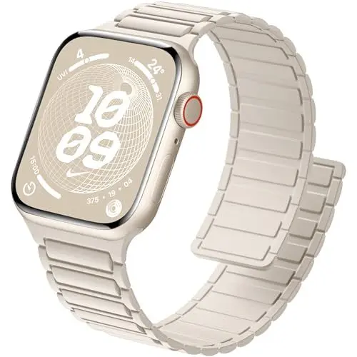 Produktbild: ALFARAY Magnetbänder Kompatibel mit Apple Watch Armband 46mm 45mm 44mm 49mm 42mm, Starke Silikon Magnetische Sport Armbänder für Apple Watch Ultra 2 Ultra Series 10 9 8 7 SE 6 5 4 3 2 1, Sternenlicht