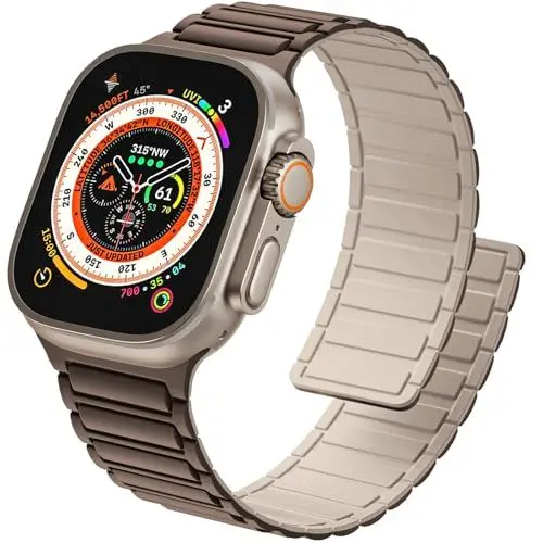 Produktbild: ALFARAY Magnetbänder Kompatibel mit Apple Watch Armband 46mm 45mm 44mm 49mm 42mm, Starke Silikon Magnetische Sport Armbänder für Apple Watch Ultra 2 Ultra Series 10 9 8 7 SE 6 5 4 3 2 1, Braun/Khaki