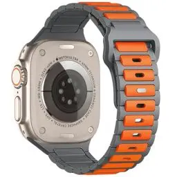 Produktbild: ALFARAY Sport Armband Kompatibel mit Apple Watch Ultra 2 1 Armband 49mm 46mm 45mm 44mm 42mm, Weiches Silikon Alpine Ocean Ersatzbänder für iWatch Series 10 9 8 7 SE 6 5 4 3 2 1, Grau/Orange