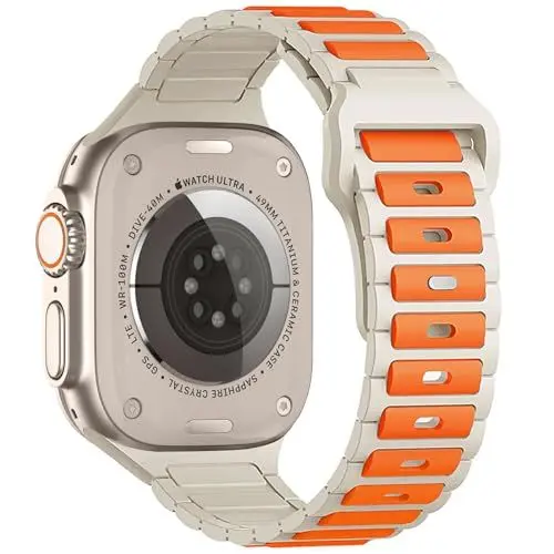 Produktbild: ALFARAY Silikon Armband Kompatibel mit Apple Watch Ultra 2 1 Armband 49mm 46mm 45mm 44mm 42mm - Alpine Ocean Sportarmband für iWatch Series 10 9 8 7 SE 6 5 4 3 2 1 - Sternenlicht/Orange