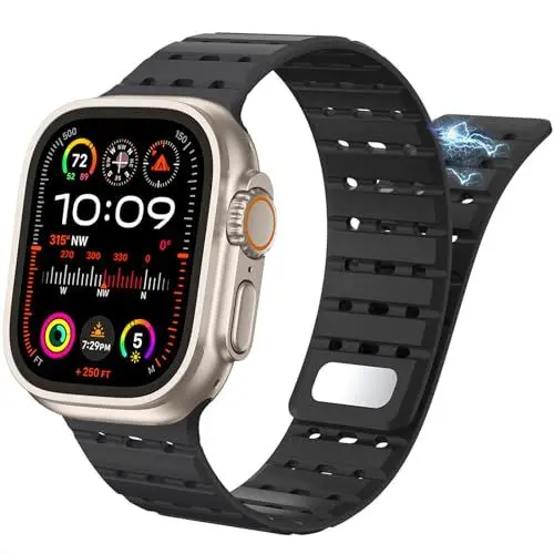 Produktbild: ALFARAY Starke Magnetbänder Kompatibel mit Apple Watch Armband 49mm 46mm 45mm 44mm 42mm, 26mm Breites Weiches Silikon Sport Band für iWatch Ultra 2/Ultra Series 10 9 8 7 SE 6 5 4 3 2 1, Schwarz