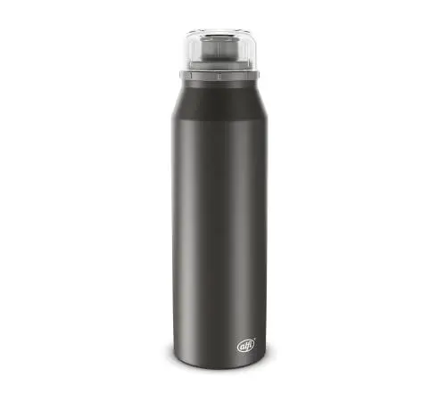 Produktbild: alfi ENDLESS ISO BOTTLE 500ml, caviar black, Isoliertrinkflasche aus Edelstahl, absolut dicht mit Drehverschluss, hält 12 Stunden heiß, 24 Stunden kalt, für Kohlensäure, ohne Fingerabdrücke, BPA-frei