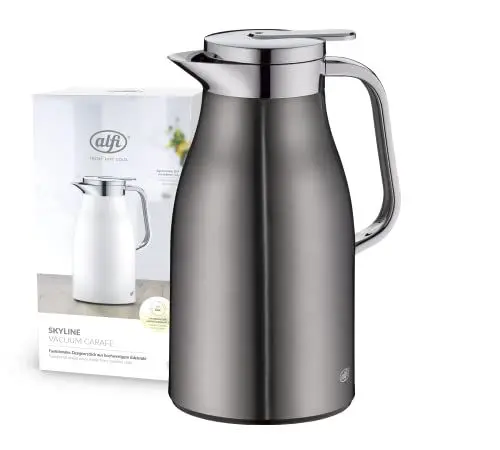 Produktbild: alfi SKYLINE 1,0l, cool grey mat, Edelstahl-Isolierkanne mit hygienischem Hartglaseinsatz, Drehverschluss mit bequemer Drucktaste, ergonomischer Griff, mit einer Hand, ideal als Kaffeekanne, Teekanne