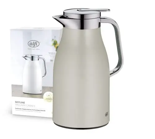 Produktbild: alfi SKYLINE 1,0l, silver lining, Edelstahl-Isolierkanne mit hygienischem Hartglaseinsatz, Drehverschluss mit bequemer Drucktaste, ergonomischer Griff, ideal als Kaffeekanne, Teekanne