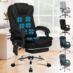 Produktbild: ALFORDSON Bürostuhl mit Massagefunktion, ergonomisches Design mit großer Sitzpolsterung, Lendenwirbelstütze, Rollen, für reibungslose Mobilität im Büro, Schwarz, Leinen Fabric