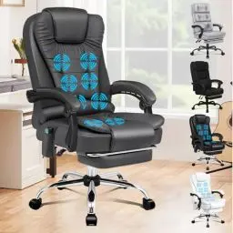Produktbild: ALFORDSON Bürostuhl mit Massagefunktion, ergonomisches Design mit großer Sitzpolsterung, Lendenwirbelstütze, Rollen, für reibungslose Mobilität im Büro, Grey
