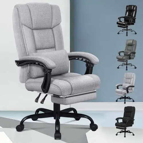 Produktbild: ALFORDSON Ergonomischer Bürostuhl, Computer-Schreibtischstuhl mit Fußstütze, Netzstuhl mit hoher Rückenlehne, Drehstuhl mit 150°-Neigung, Stoffmaterial, Grau