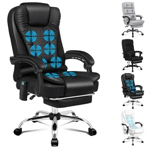 Produktbild: ALFORDSON Ergonomischer Bürostuhl, Schreibtischstuhl mit Wärmemassagefunktion, Leinenstoff Computerstuhl mit gepolsterten Armlehnen und weicher Kopfstütze, Drehstuhl mit Rollen, Dunkelschwarz