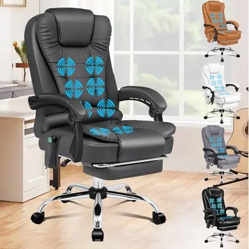 Produktbild: ALFORDSON Ergonomischer Bürostuhl, Schreibtischstuhl mit Wärmemassagefunktion, PU-Leder-Computerstuhl mit gepolsterten Armlehnen und weicher