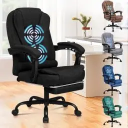 Produktbild: ALFORDSON Ergonomischer Bürostuhl mit Massagefunktion, Fußstütze und 150°-Neigung, Samt-Chefsessel mit SGS-Gasdruckfeder, drehbarer Gaming-Stuhl für Computer-, Leinen, Schwarz