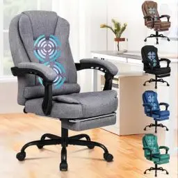 Produktbild: ALFORDSON Ergonomischer Bürostuhl mit Massagefunktion, Fußstütze und 150°-Neigung, Samt-Chefsessel mit SGS-Gasdruckfeder, drehbarer Gaming-Stuhl für Computer-, Leinen, Gray