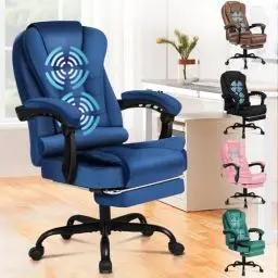 Produktbild: ALFORDSON Ergonomischer Bürostuhl mit Massagefunktion, Fußstütze und 150°-Neigung, Samt-Chefsessel mit SGS-Gasdruckfeder, drehbarer Gaming-Stuhl für Computer-, Wildleder, Schwarz