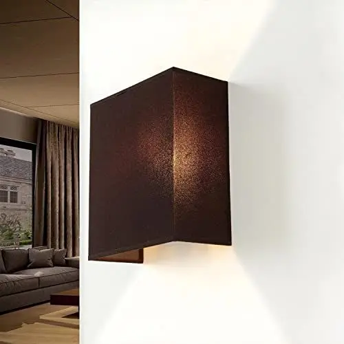 Produktbild: ALICE Eckige Wandlampe Innen Braun Stoff blendarm Loft Design Wandleuchte E27 Schlafzimmer Flur
