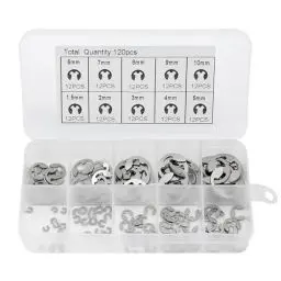 Produktbild: Alicer 120pcs E-Clips Sicherungsringe, Edelstahl-Sicherungsring Sprengring Set, Sicherungsscheiben Sortiment 10 Verschiedene Größen mit Box für Wellennut Maschine Automotive Anwendung (Silber)
