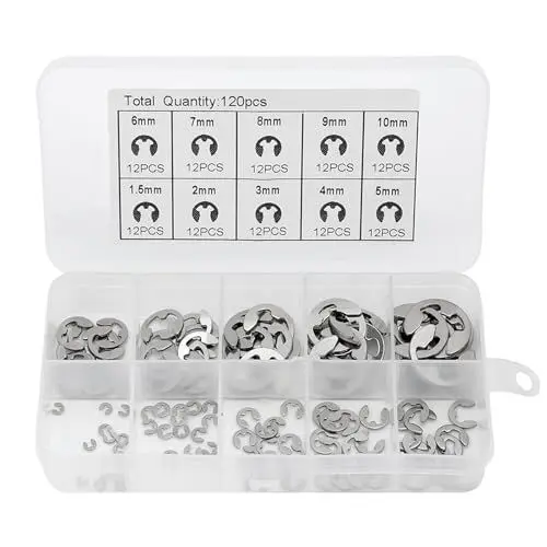 Produktbild: Alicer 120pcs E-Clips Sicherungsringe, Edelstahl-Sicherungsring Sprengring Set, Sicherungsscheiben Sortiment 10 Verschiedene Größen mit Box für Wellennut Maschine Automotive Anwendung (Silber)