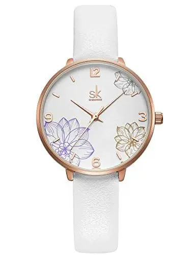 Produktbild: Alienwork Armbanduhr Damen Roségold Lederarmband Weiss Elegant