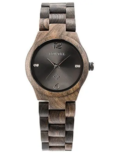 Produktbild: Alienwork Armbanduhr Damen Schwarz Holz-Armband Holzuhr Natur-Holz