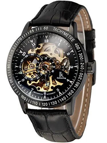 Produktbild: Alienwork IK Automatikuhr Armbanduhr Herren Damen Schwarz Lederarmband Skelett